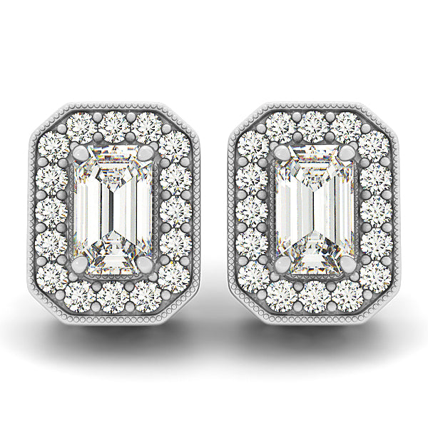 18K White Gold Lab Diamond Emerald Halo Earrings