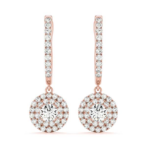 14K Rose Gold Round Diamond Halo Earrings