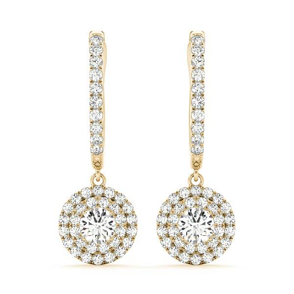 18K Yellow Gold Round Diamond Halo Earrings