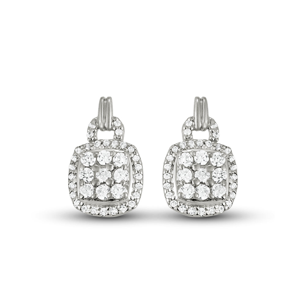 White Gold Lab Diamond Cluster Fashion Earrings