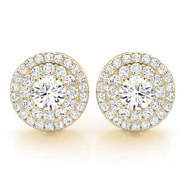 Yellow Gold Round Diamond Halo Earrings - Lab Grown