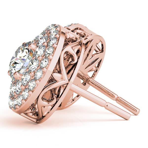 18K Rose Gold Round Diamond Halo Earrings
