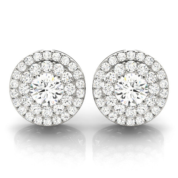 14K White Gold Round Diamond Halo Earrings