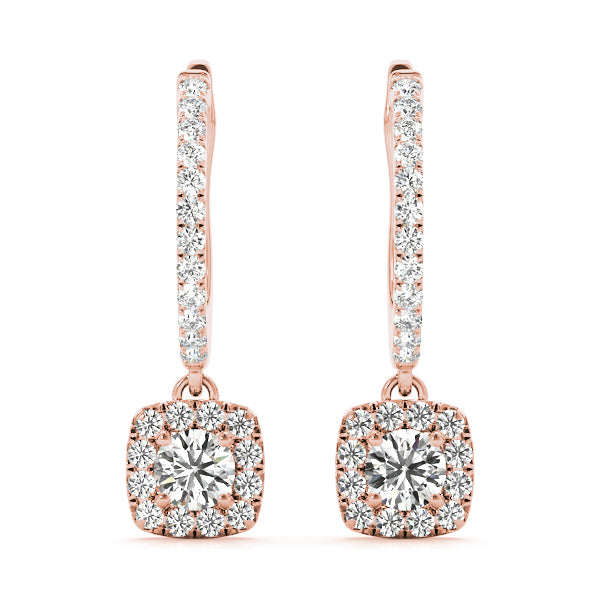 18K Rose Gold 1 ct Diamond Halo Stud Earrings