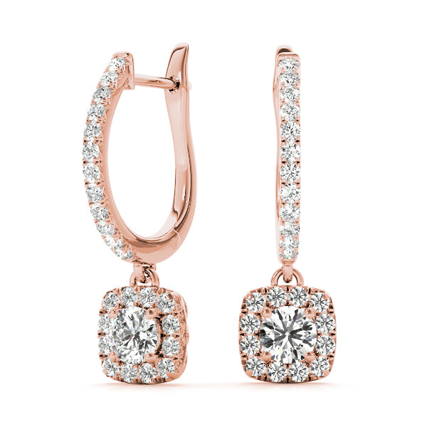 14K Rose Gold Round Diamond Halo Earrings