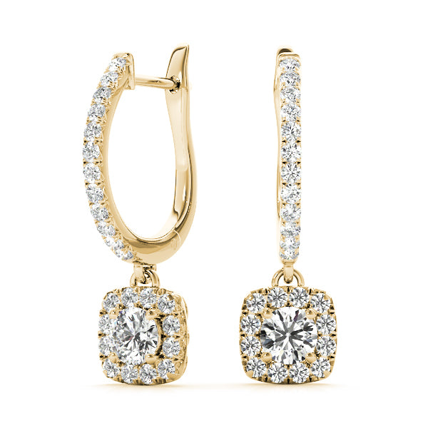 Yellow Gold Round Diamond Halo Earrings - Lab Grown