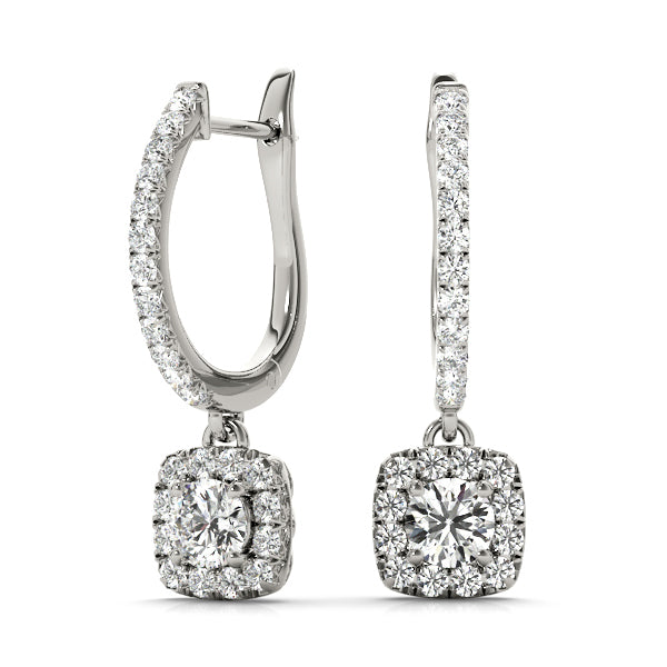 Platinum 1.5 ctw Round Diamond Halo Earrings