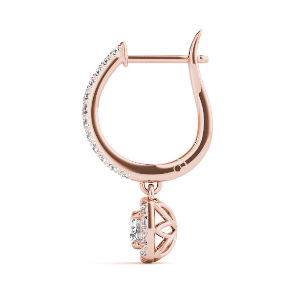 14K Rose Gold Round Diamond Halo Earrings