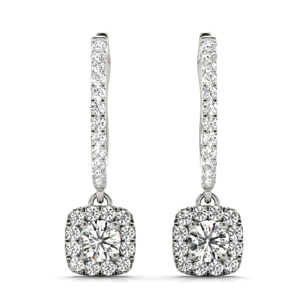 White Gold Round Diamond Halo Earrings - Lab Created
