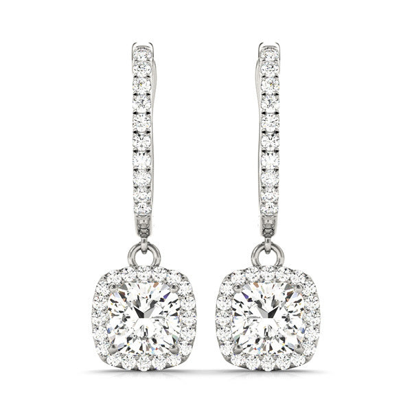 14K White Gold Cushion Diamond Halo Earrings