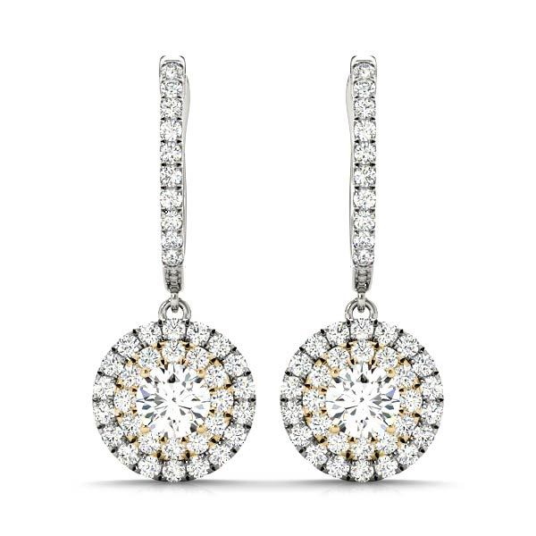 14K Yellow Gold Round Diamond Halo Earrings