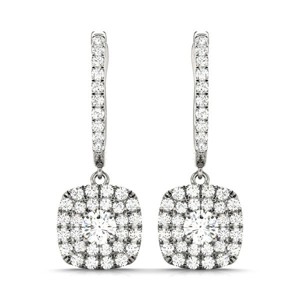 White Platinum Lab Diamond Halo Earring Pair