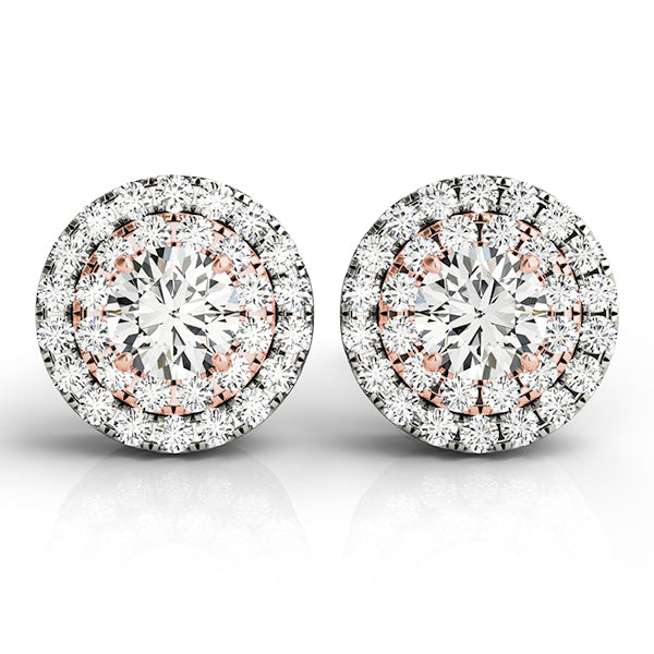 Rose Gold Round Diamond Halo Earrings