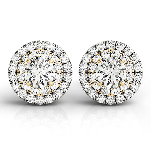 Round Diamond Halo 14K Yellow Gold Earring Set
