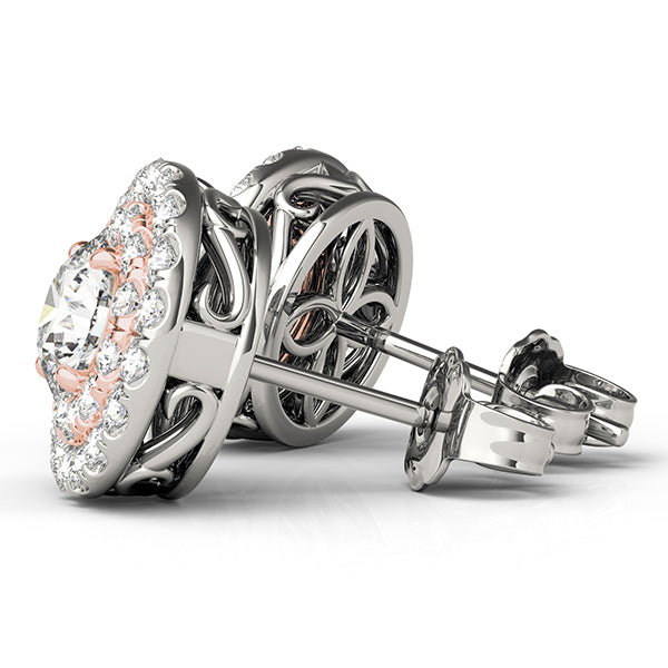 Rose Gold Round Diamond Halo Earrings