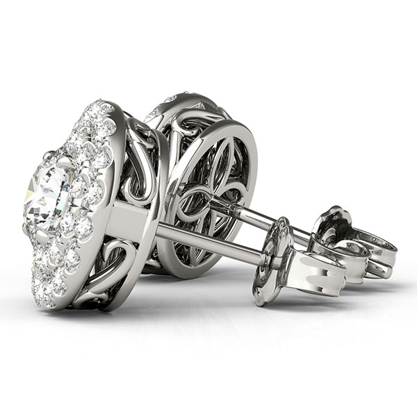 Platinum Round Diamond Halo Stud Earrings 3/4 CT