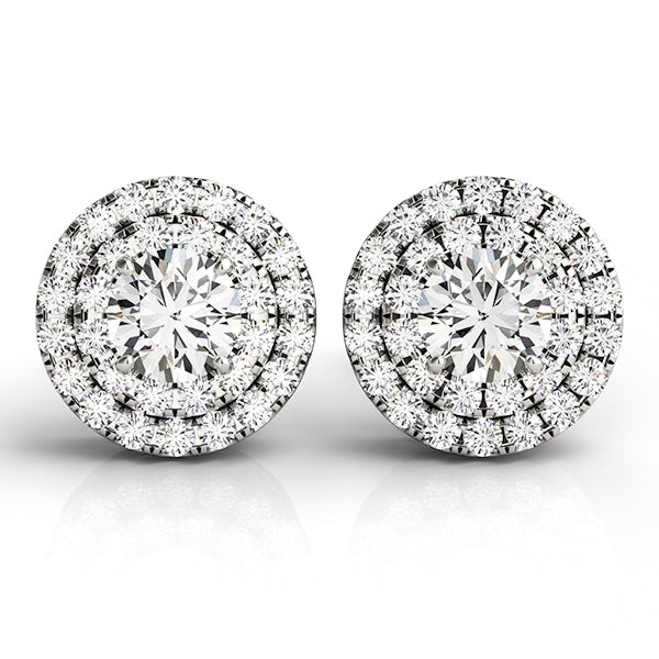 18K White Gold Round Diamond Halo Earrings