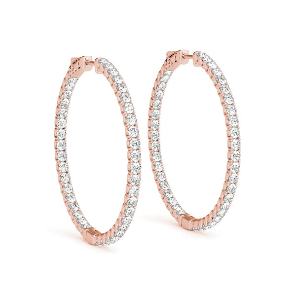 18K Rose Gold Diamond Inside Out Hoop Earrings