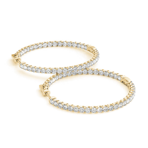 18K Yellow Gold Diamond Inside Out Hoop Earrings