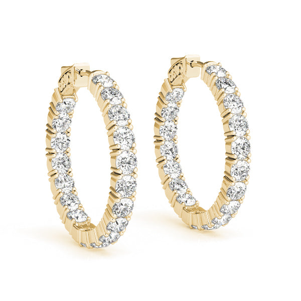 14K Yellow Gold Diamond Inside Out Hoop Earrings
