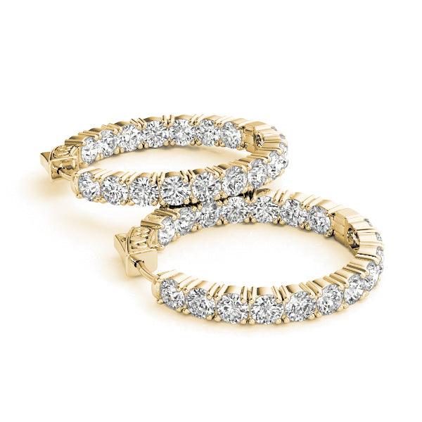 14K Yellow Gold Diamond Inside Out Hoop Earrings