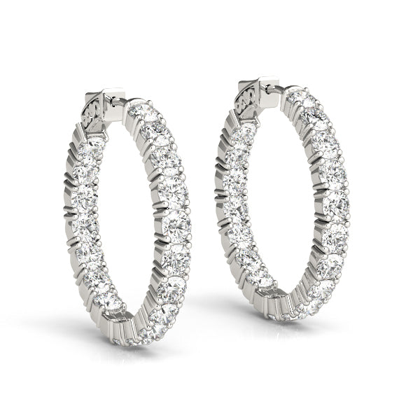 14K Gold Round Diamond Inside Out Hoop Earrings