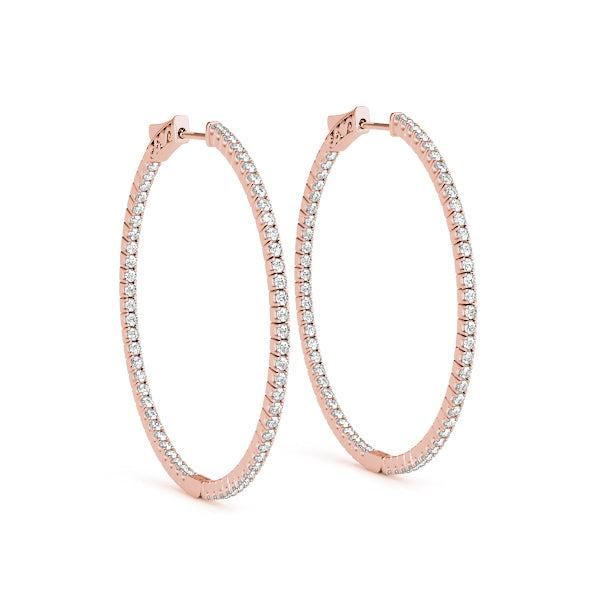 14K Rose Gold Diamond Inside Out Hoop Earrings