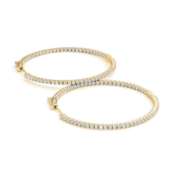 14K Yellow Gold Diamond Inside Out Hoop Earrings