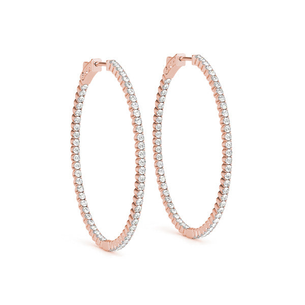 18K Rose Gold Diamond Inside Out Hoop Earrings