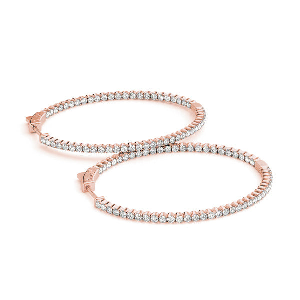 18K Rose Gold Diamond Inside Out Hoop Earrings
