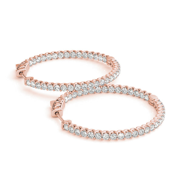 14K Rose Gold Diamond Inside Out Hoop Earrings