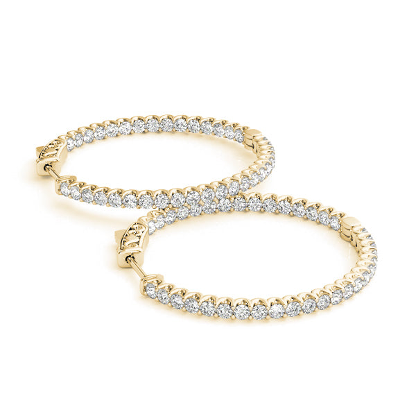 18K Yellow Gold Diamond Inside Out Hoop Earrings