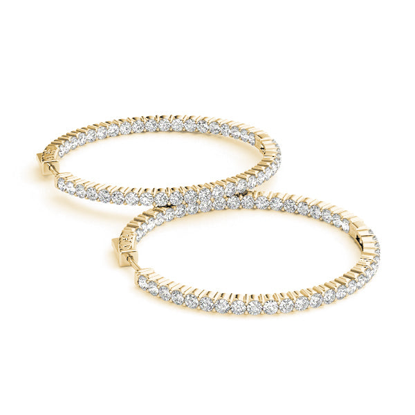 18K Yellow Gold Diamond Inside Out Hoop Earrings