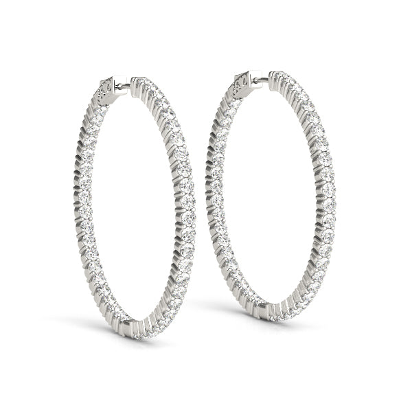14K White Gold Diamond Inside Out Hoop Earrings