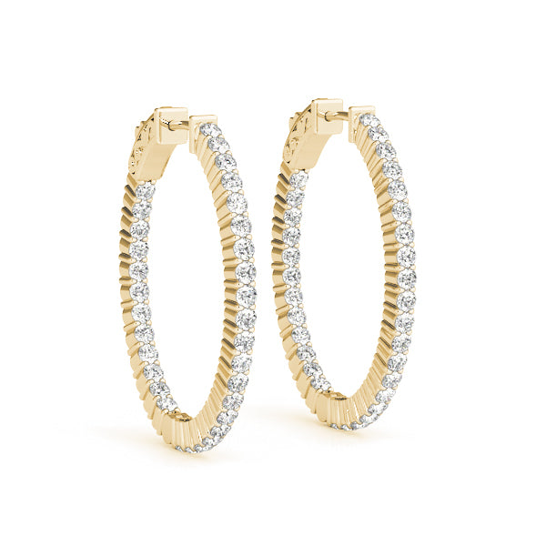 18K Yellow Gold Diamond Inside Out Hoop Earrings