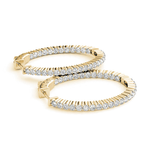 14K Yellow Gold Diamond Inside Out Hoop Earrings