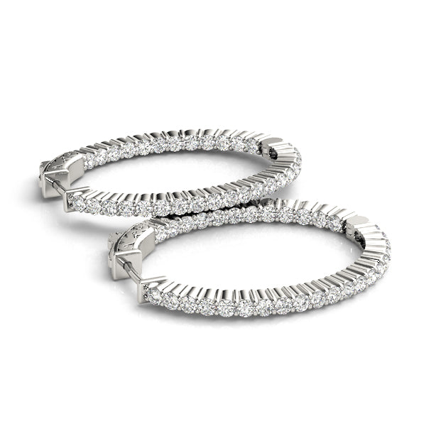 White 14K Gold Diamond Inside Out Hoop Earrings