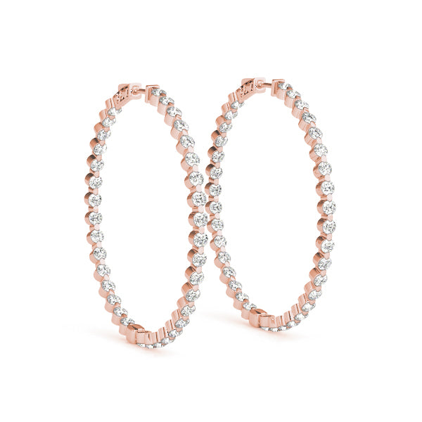14K Rose Gold Round Diamond Inside Out Hoop Earrings