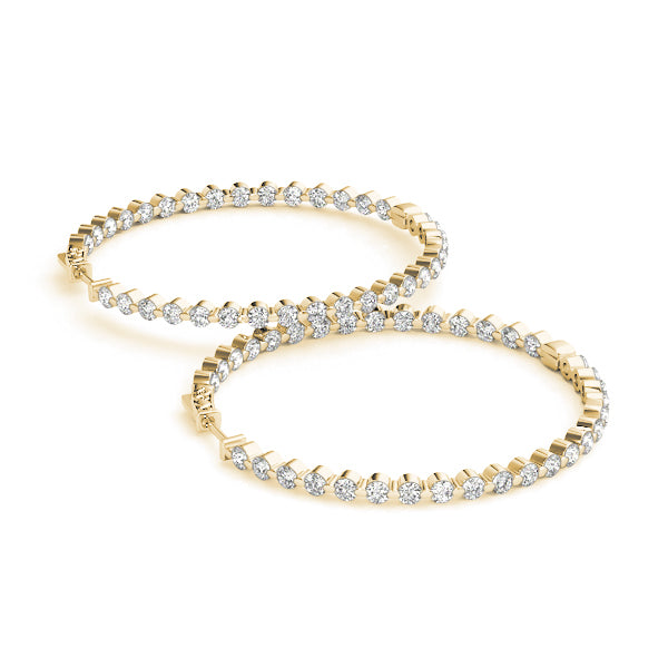 18K Yellow Gold Diamond Inside Out Hoop Earrings
