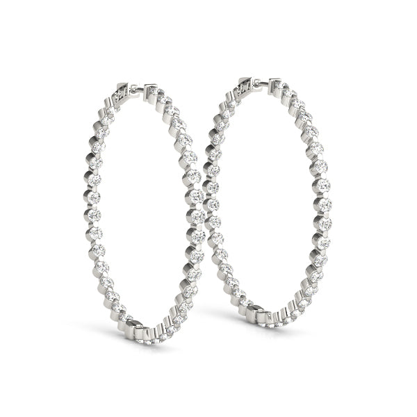 White Gold Lab Diamond Inside Out 1"" Hoop Earrings