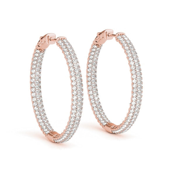 .6 INCH 3 ROW PAVE ROUND HOOP Complete per pair.