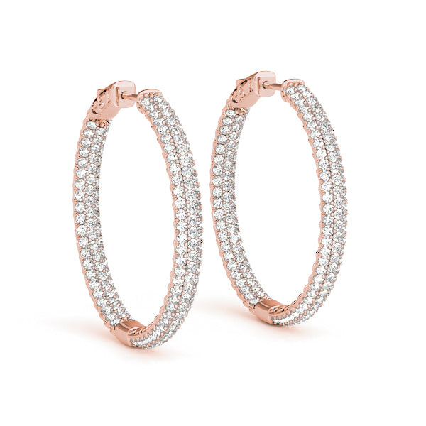 14K Rose Gold Lab Diamond 3-Row Pave Hoop Earrings