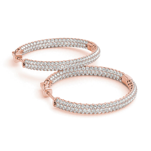 14K Rose Gold Lab Diamond 3-Row Pave Hoop Earrings