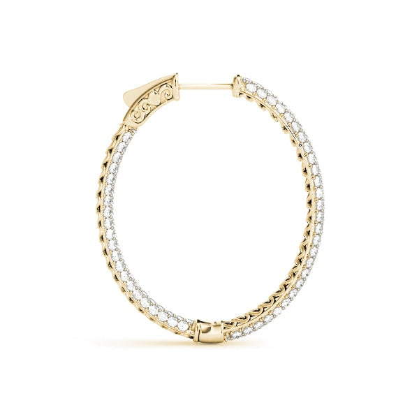 1.5 INCH 3 ROW PAVE OVAL HOOP Complete per pair.