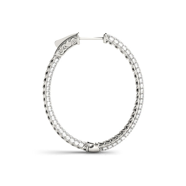 14K White Gold Round Diamond Inside Out Hoops