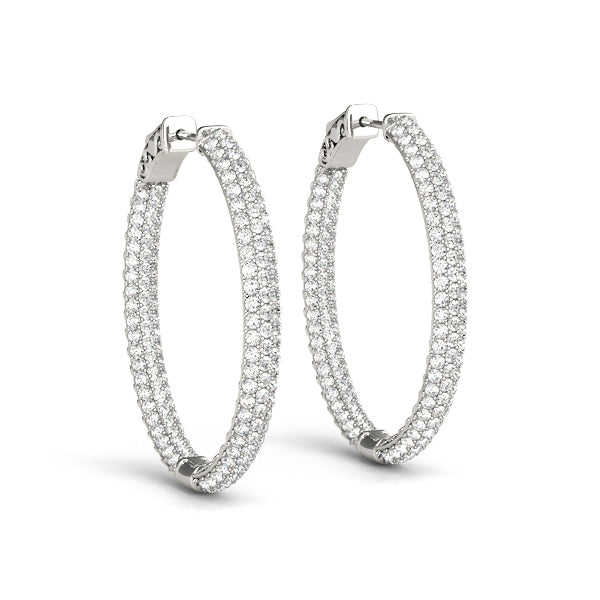 White Gold Lab Diamond 3-Row Oval Hoop Earrings