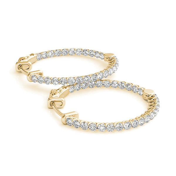 18K Yellow Gold Diamond Inside Out Hoop Earrings