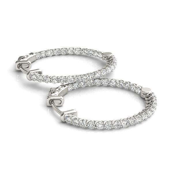 14K White Gold Diamond Inside Out Hoop Earrings