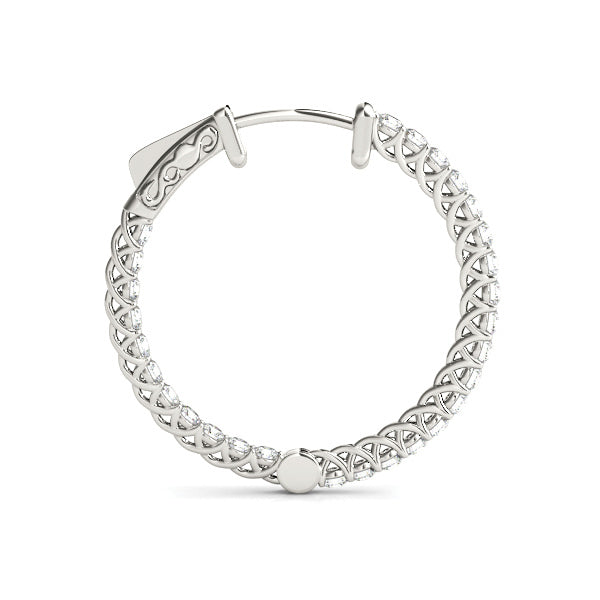 14K White Gold Diamond Inside Out Hoop Earrings
