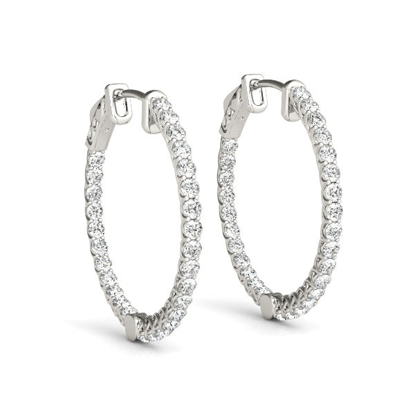 14K White Gold Diamond Inside Out Hoop Earrings